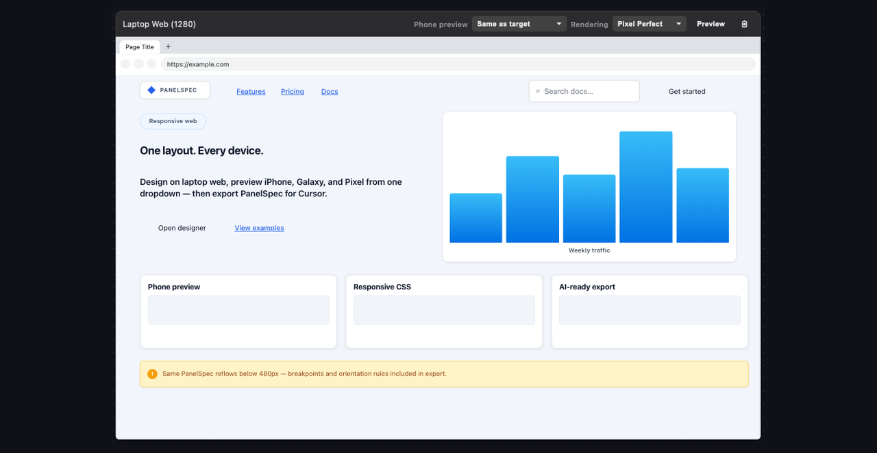SaaS landing in PanelSpec designer