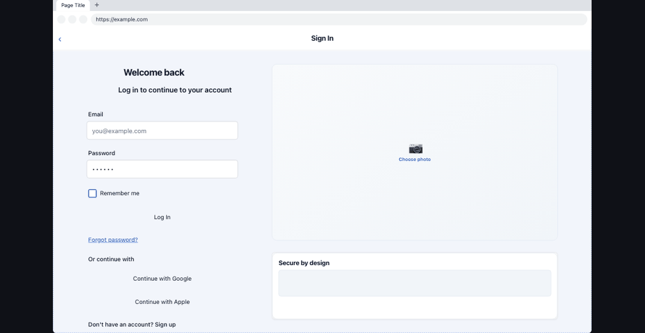 PanelSpec designer login layout